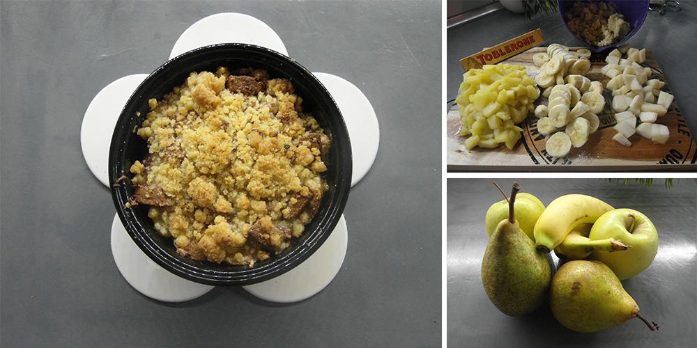 Crumble pomme, poire, banane & tobleroneee